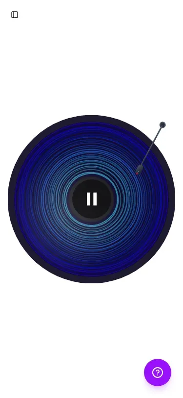 The same record on a 375 pixel wide phone screen, filling the width with blue grooves and the tone arm down, with the sidebar collapsed.